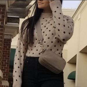 H&M Tan Black Dot Mock-neck Sweater